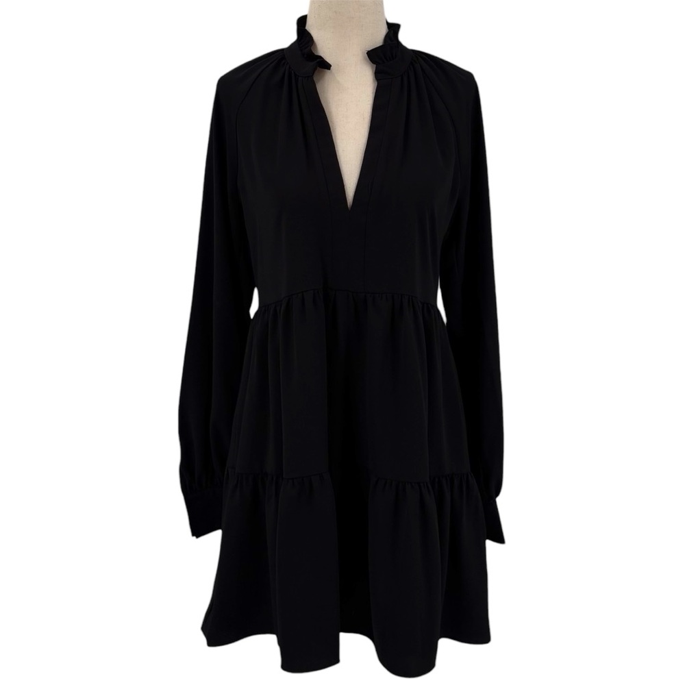 Amanda Uprichard Black Long Sleeve Tiered Saffron Mini Dress XS - Picture 2 of 7